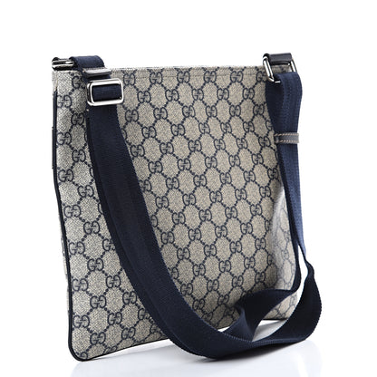 Gucci GG Supreme Monogram Small Flat Side Zip Messenger Bag Beige Blue 2 of 9