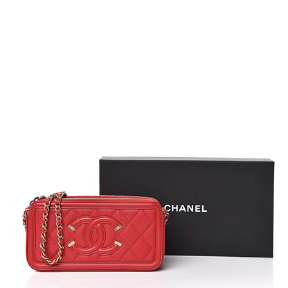 Chanel Caviar Quilted CC Filigree Clutch With Chain Red 13 of 13