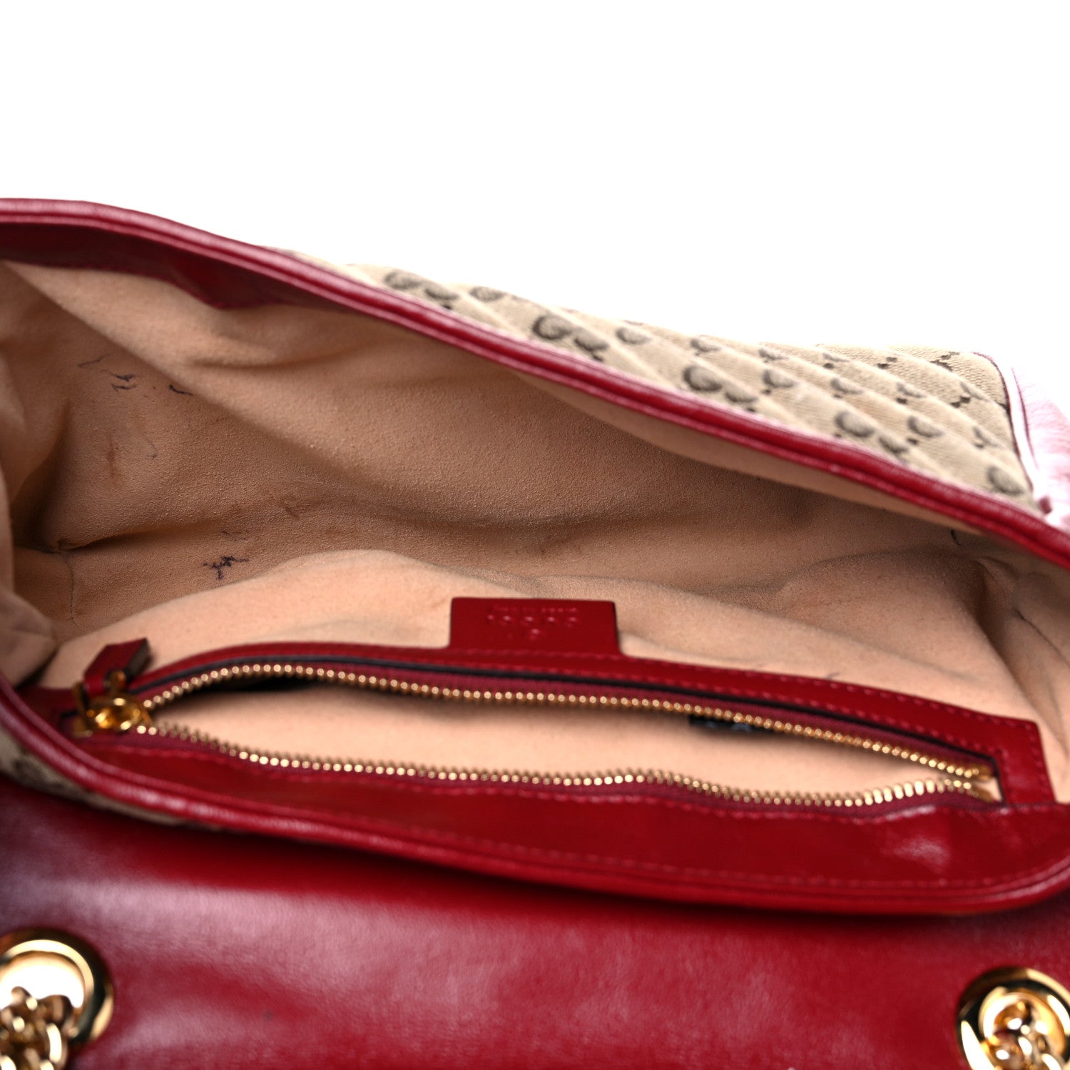 Gucci Monogram Azalea Calfskin Matelasse Diagonal Small GG Marmont Shoulder Bag Beige Ebony New Cherry Red 9 of 29