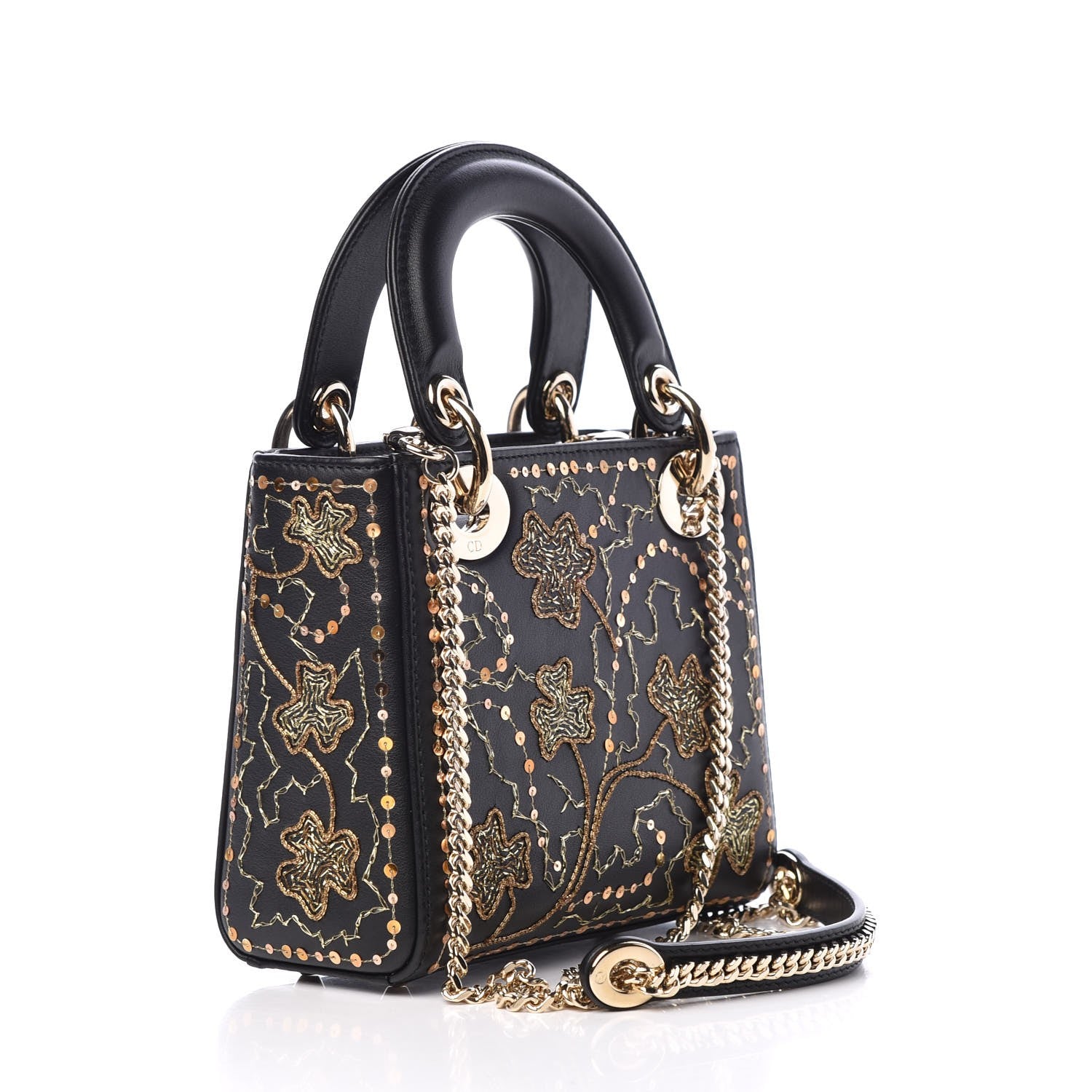 Christian Dior Smooth Calfskin Embroidered Mini Lady Dior Black 4 of 9
