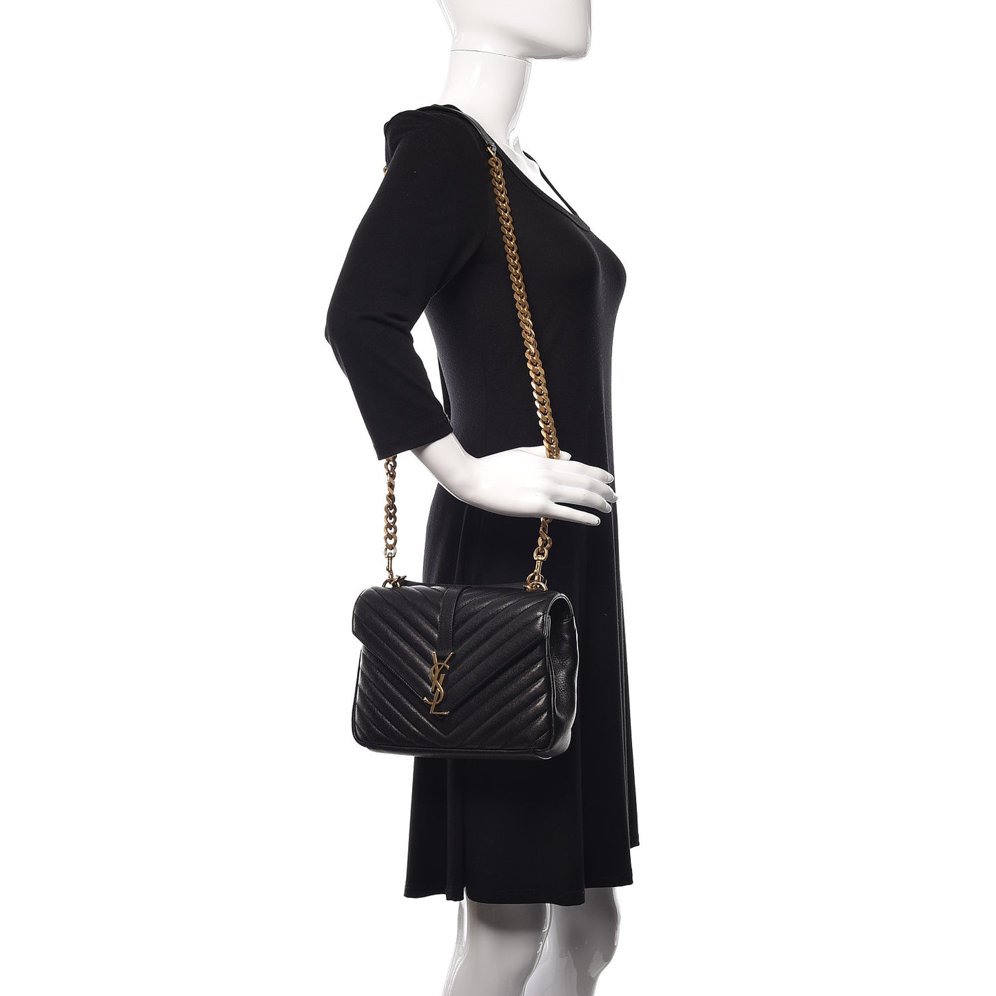 Sheepskin Matelasse Chevron Monogram Medium College Bag Black