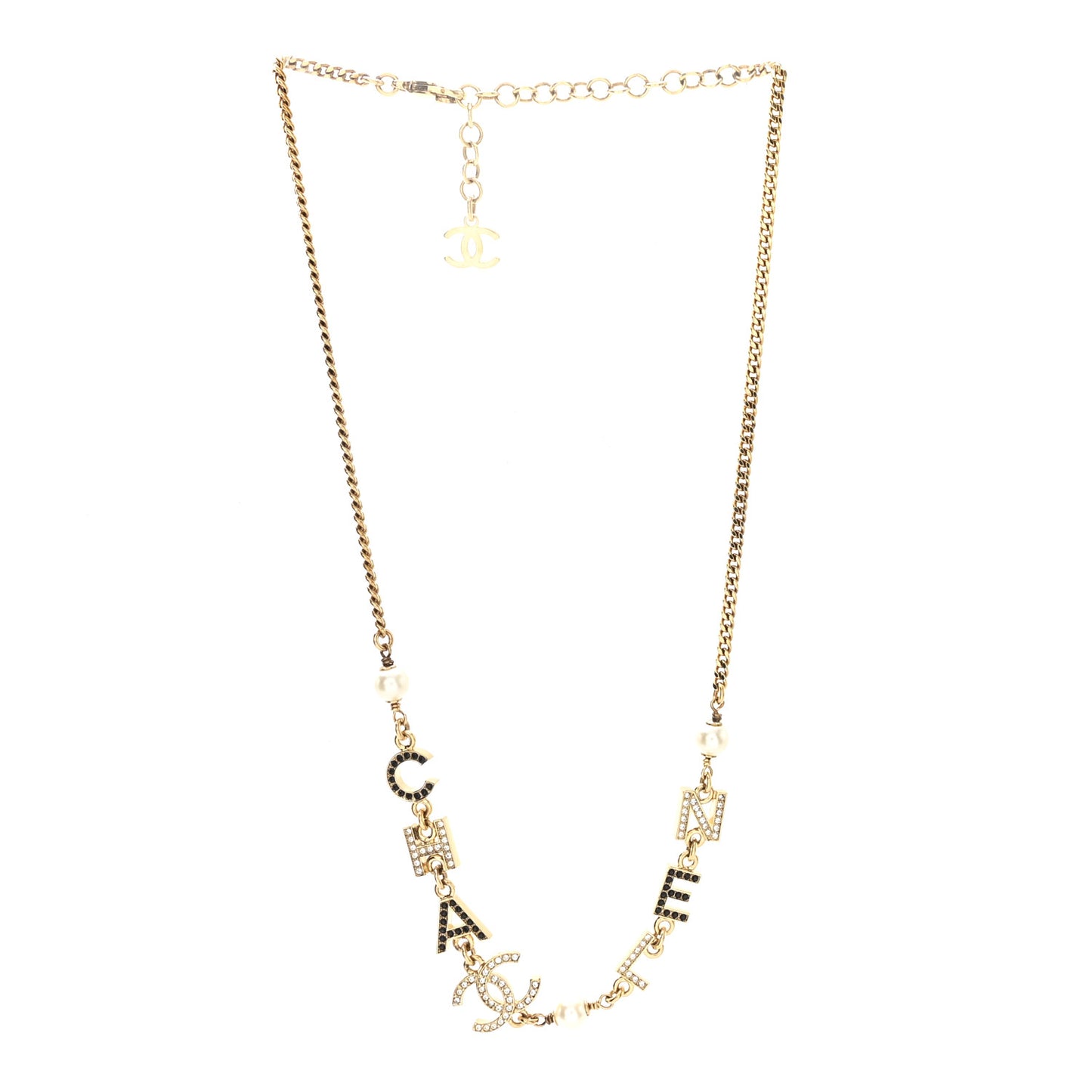 Crystal Pearl Logo CC Necklace Gold