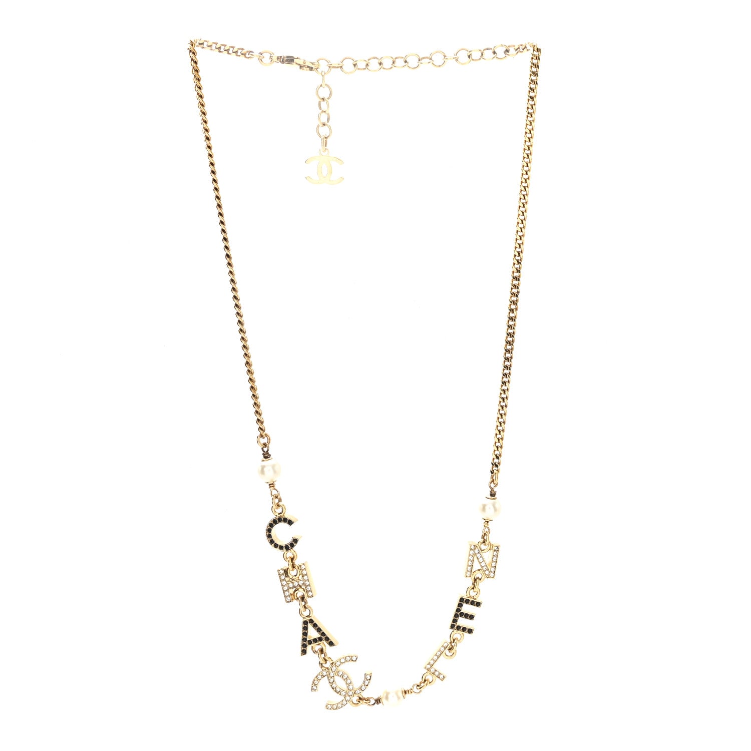 Chanel Crystal Pearl Logo CC Necklace Gold 3 of 4