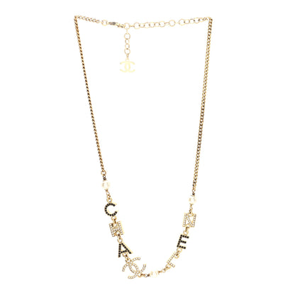 Chanel Crystal Pearl Logo CC Necklace Gold 3 of 4