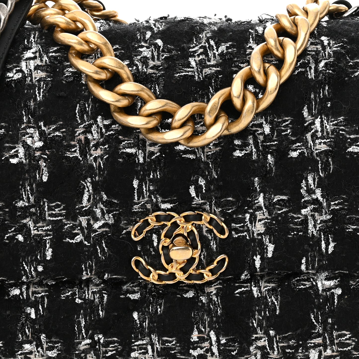 Tweed Quilted Large Chanel 19 Flap Black Silver Ecru