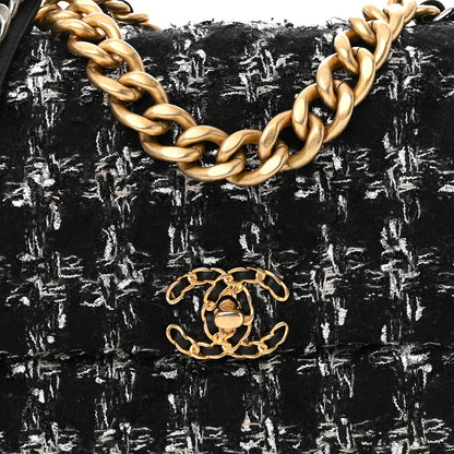 Chanel Tweed Quilted Large Chanel 19 Flap Black Silver Ecru 8 of 11