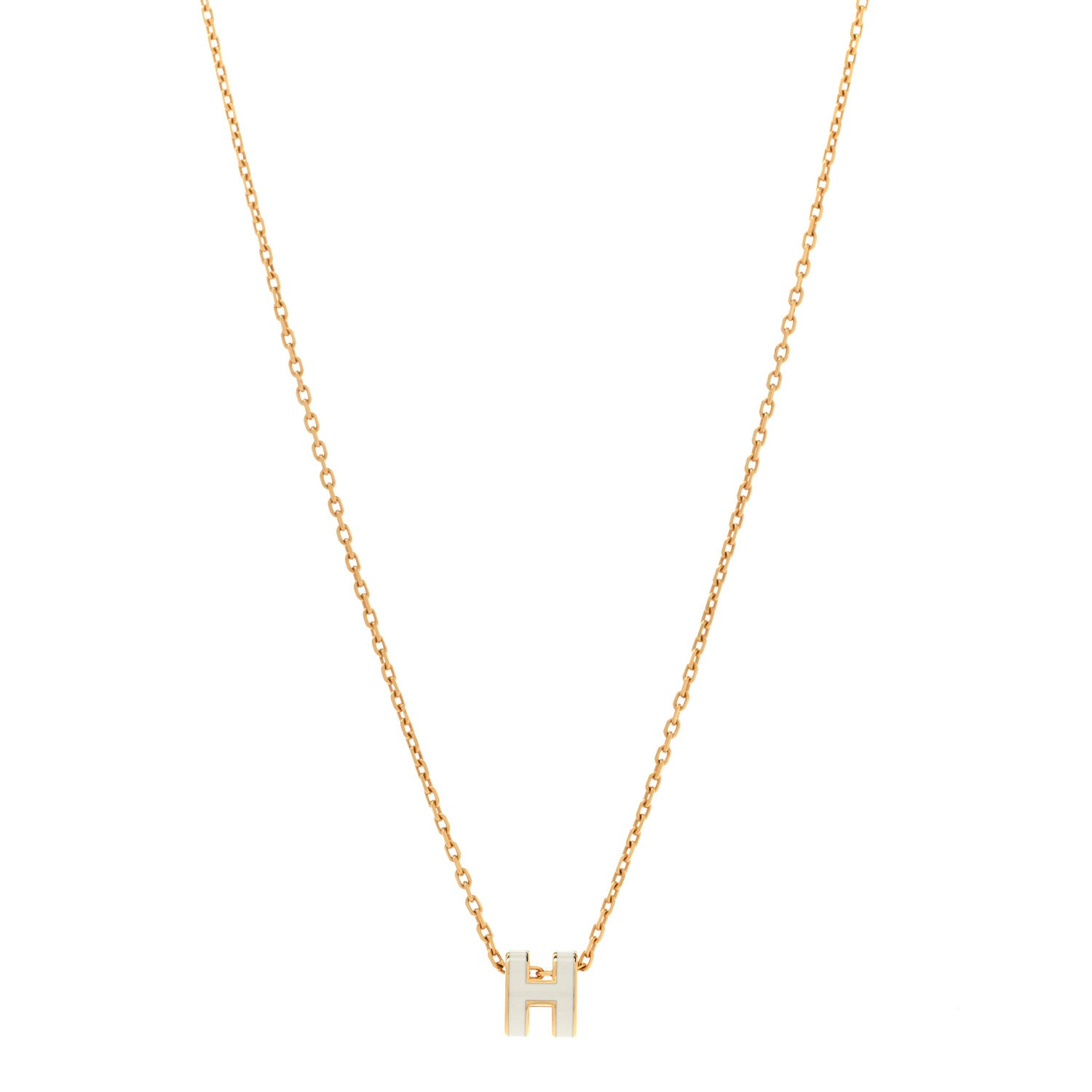 Hermes Lacquered Gold Mini Pop H Pendant Necklace White 1 of 7