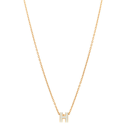 Hermes Lacquered Gold Mini Pop H Pendant Necklace White 1 of 7