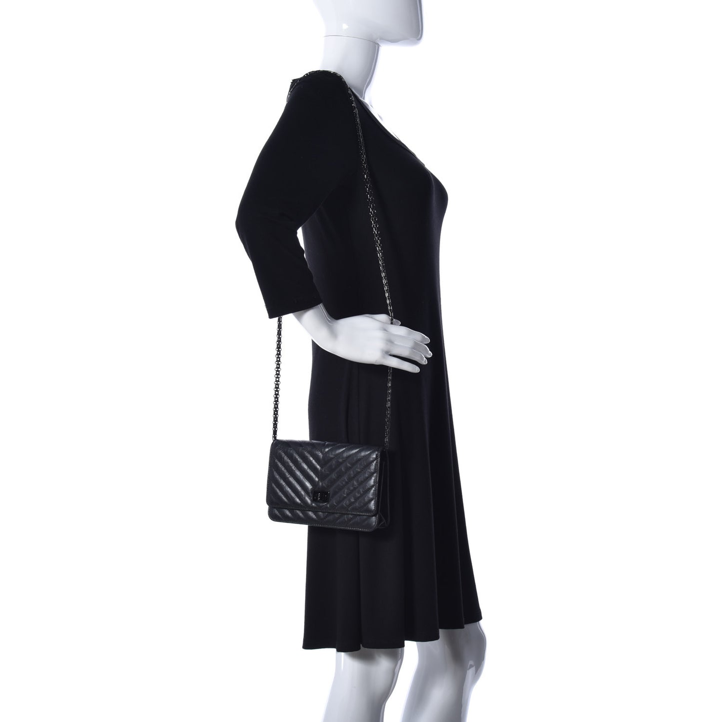 Aged Calfskin Chevron Quilted Reissue Wallet On Chain WOC So Black