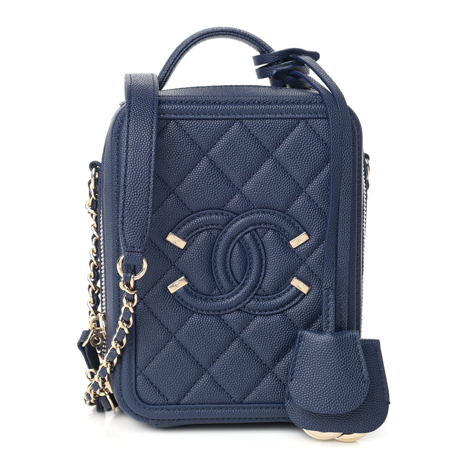Chanel Caviar Quilted CC North South Filigree Vanity Case Blue 1 of 9