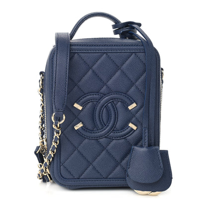 Chanel Caviar Quilted CC North South Filigree Vanity Case Blue 1 of 9