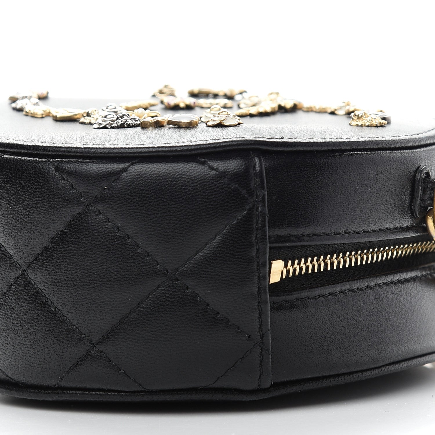 Chanel Lambskin Quilted Lucky Charms CC Round Clutch With Chain Black 9 of 9