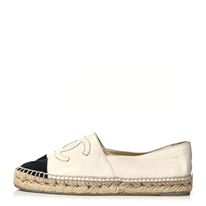 Chanel Calfskin Grosgrain CC Espadrilles 40 Ivory Black 1 of 10