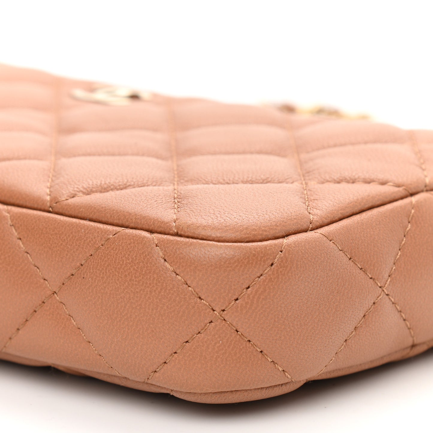 Lambskin Quilted Small Clutch With Chain Dark Beige