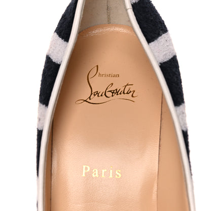 Christian Louboutin Sponge Fabric Shiny Nappa Decollete Spa 100 Pumps 41 Navy White 7 of 9