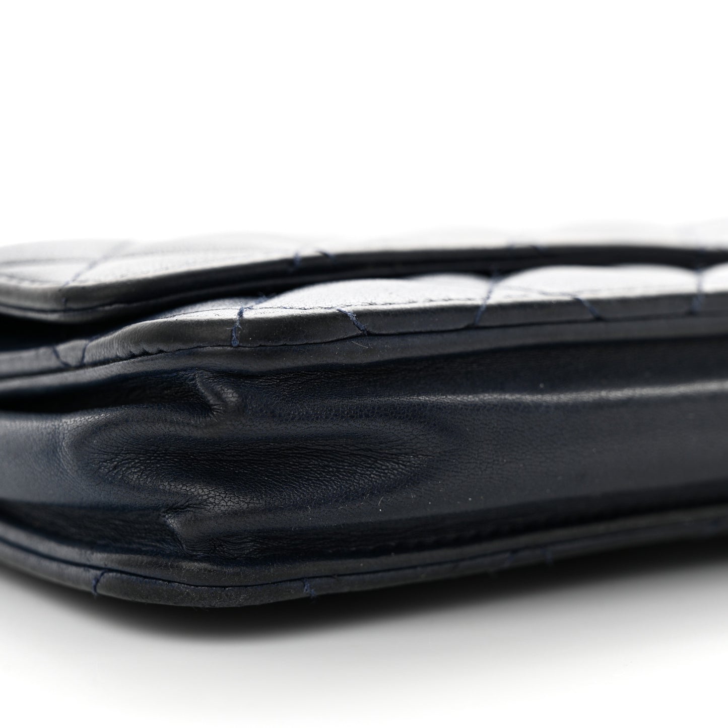Lambskin Quilted Wallet On Chain WOC Navy Blue