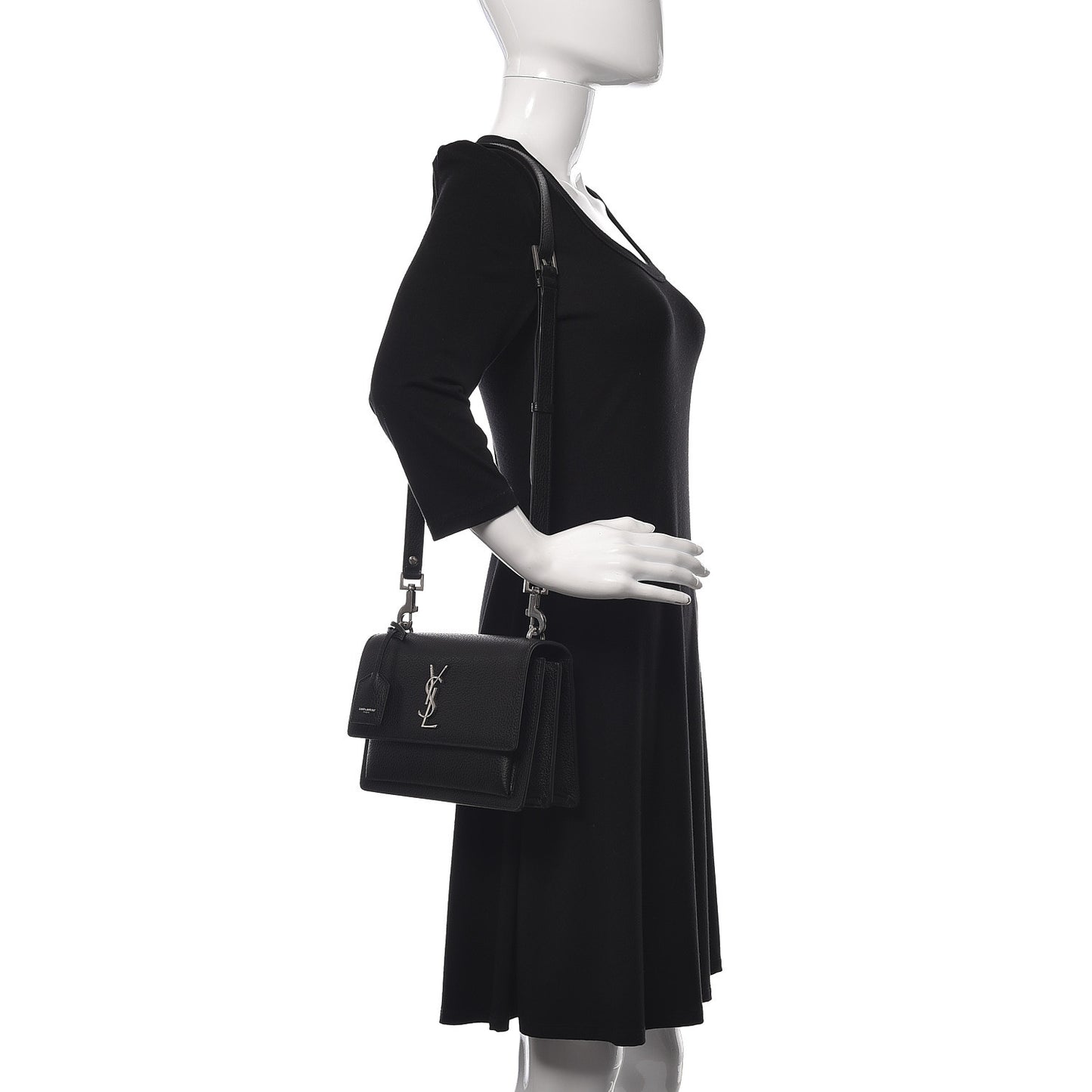 Grained Calfskin Medium Monogram Sunset Satchel Black
