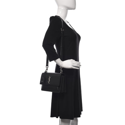 Saint Laurent Grained Calfskin Medium Monogram Sunset Satchel Black 2 of 15