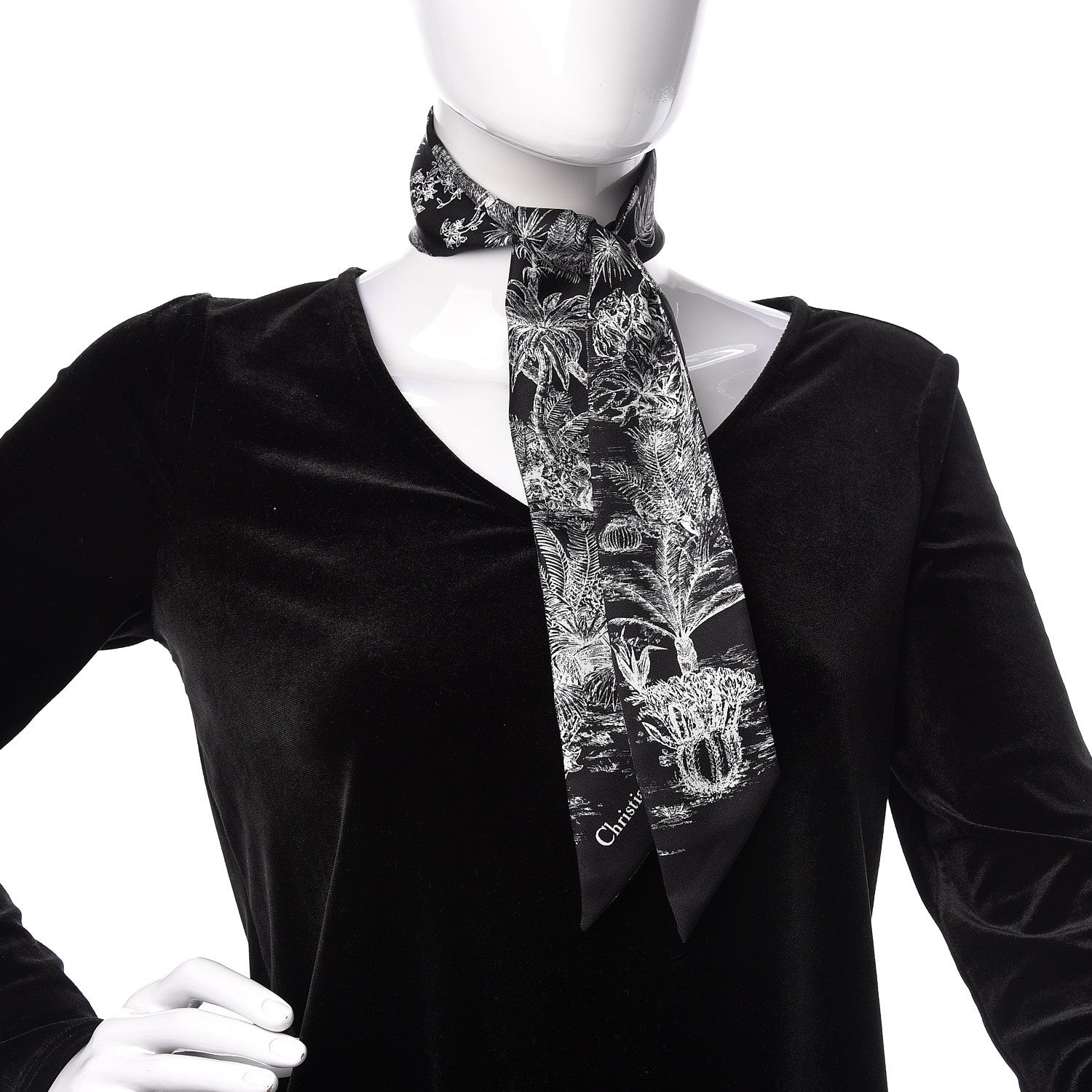 Christian Dior Silk Toile De Jouy Tropicalia Mitzah Scarf Black 2 of 4