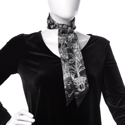 Christian Dior Silk Toile De Jouy Tropicalia Mitzah Scarf Black 2 of 4