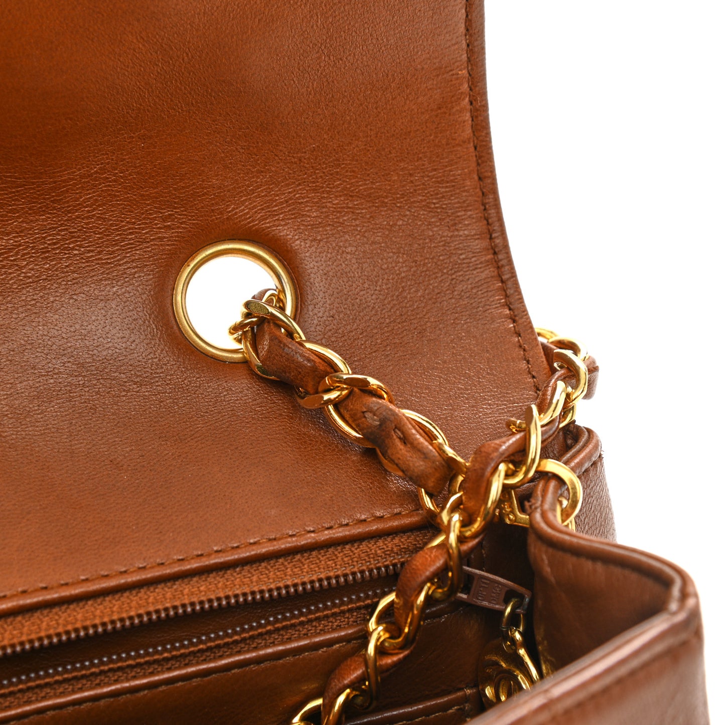 Lambskin Quilted Small Single Flap Brown