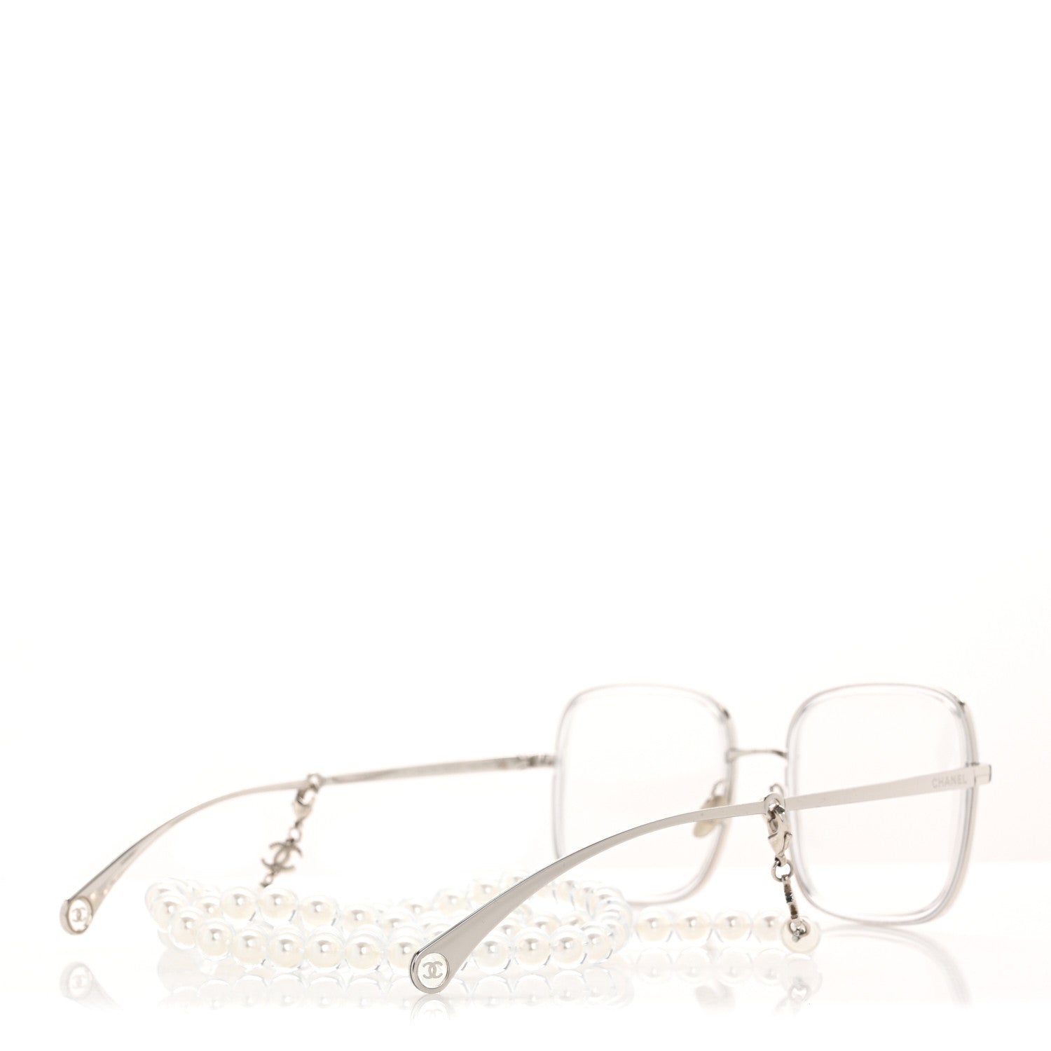 Chanel Metal Removable Pearl Chain Square Eyeglasses 2195-S Silver 4 of 8