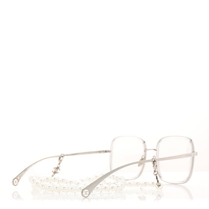 Chanel Metal Removable Pearl Chain Square Eyeglasses 2195-S Silver 4 of 8