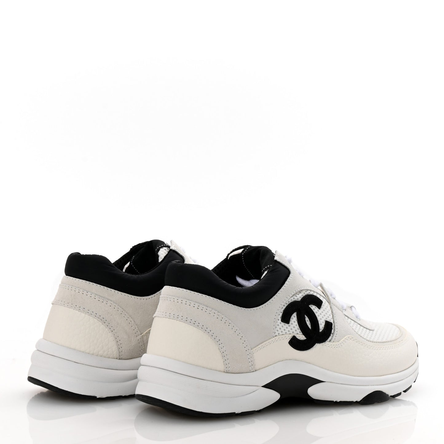 Mesh Suede Calfskin Grained Calfskin Womens CC Sneakers 37.5 White Black