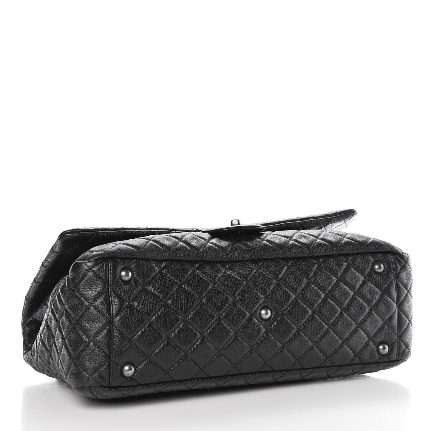 Calfskin Quilted XXL Travel Flap Bag Black