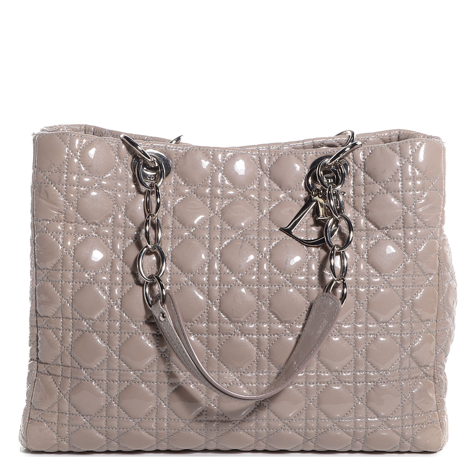 Christian Dior Patent Cannage Dior Soft Shopping Tote Grey 1 of 8