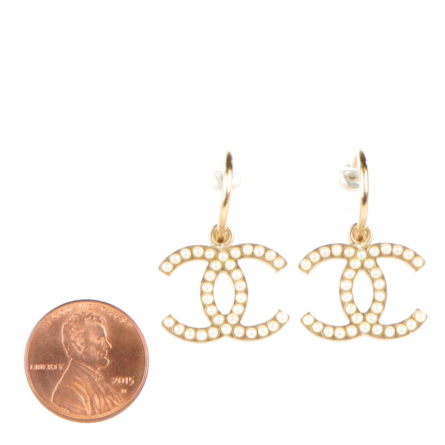 Pearl CC Dangle Earrings Gold