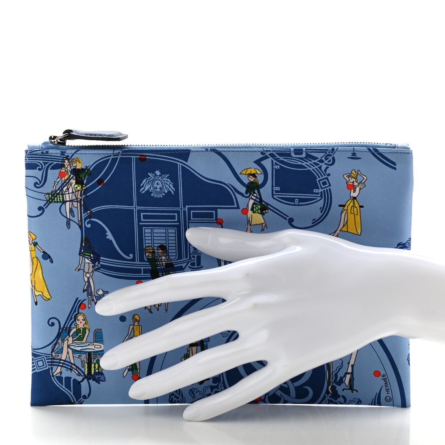 Hermes Silk Ex-Libris Les Parisiennes Silky Pocket Cosmetic Case Deep Bleu Bleuet 2 of 8