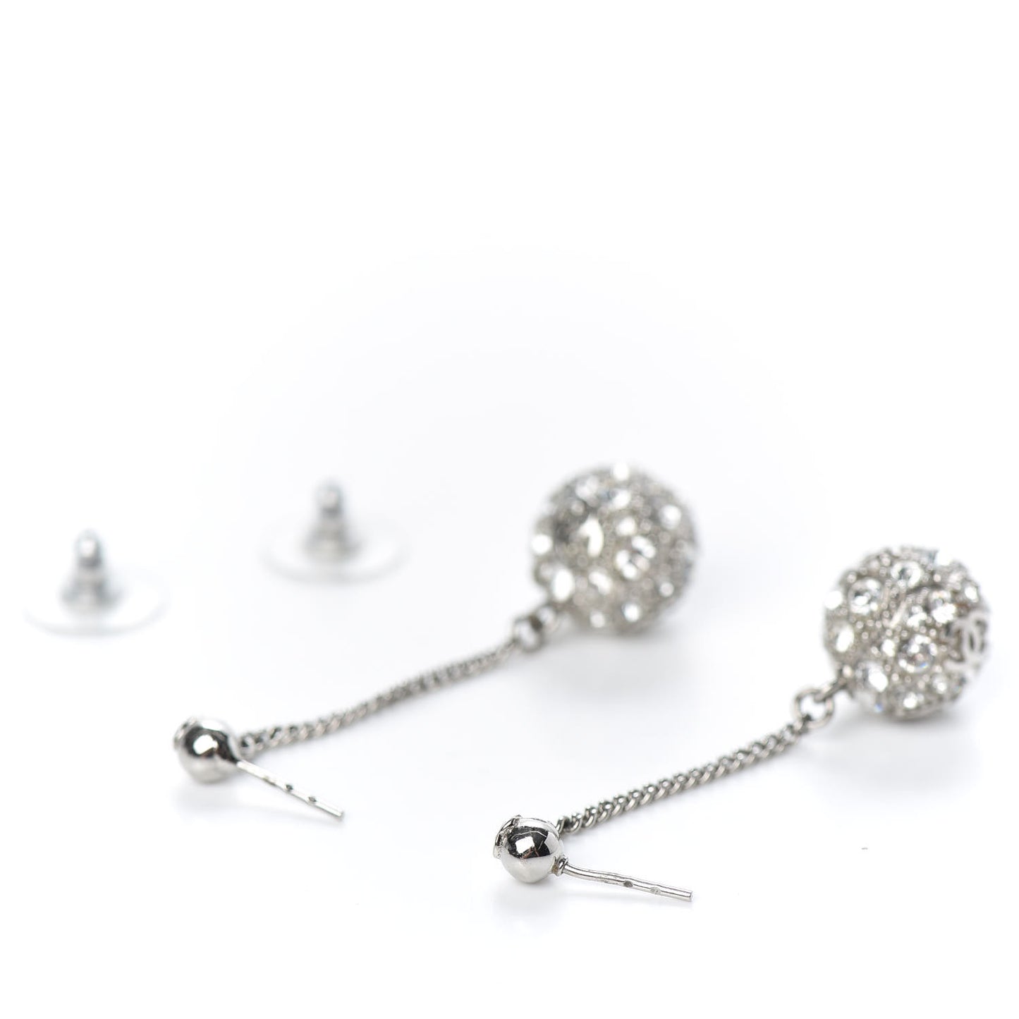 Crystal CC Drop Earrings Silver