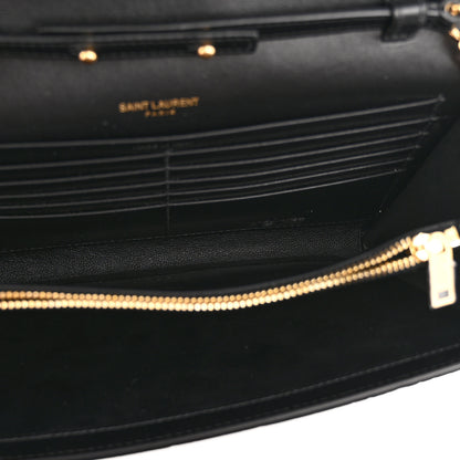 Saint Laurent Calfskin Crocodile Embossed Cassandre Wallet On Chain WOC Black 5 of 13