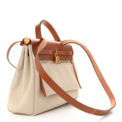 Hermes Military Toile Vache Hunter Herbag Zip Retourne 31 PM Beton Naturel 3 of 14