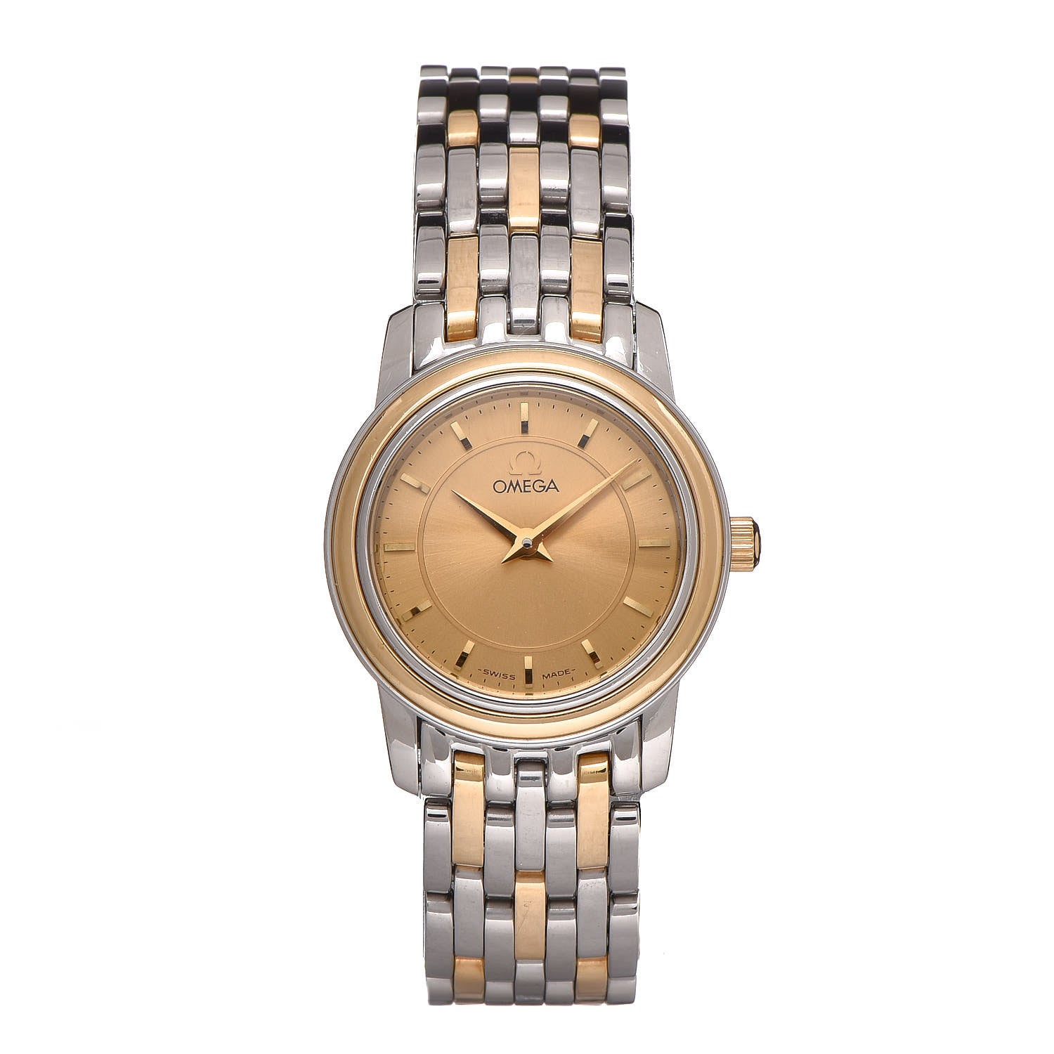 Omega Stainless Steel 18K Yellow Gold 22mm Quartz Watch Champagne 4370.11.00 1 of 7