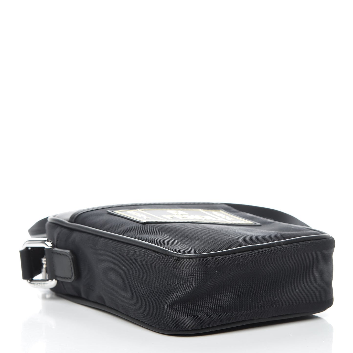 Nylon Vitello Century Pequin Logo Plate Small Crossbody Messenger Black