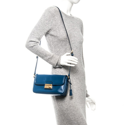 Prada Saffiano Vernice Sound Shoulder Bag Azzurro 2 of 8