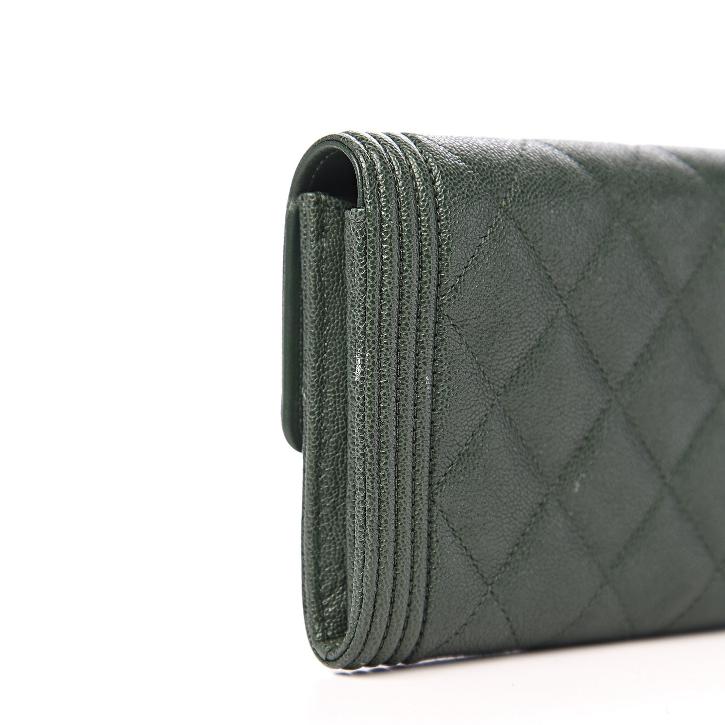Caviar Quilted Large Boy Gusset Flap Wallet Green