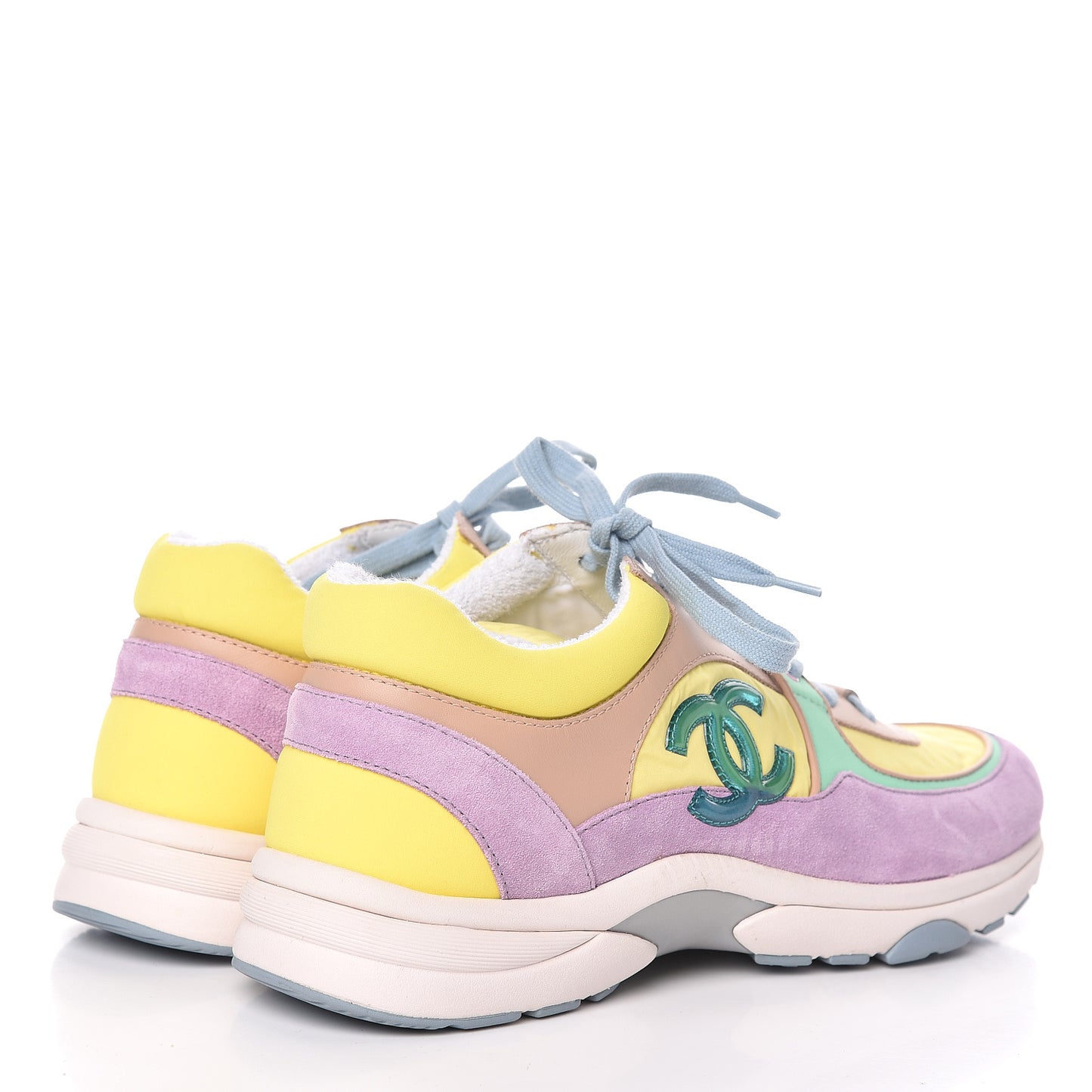Nylon Lambskin Calfskin Suede CC Womens Sneakers 41 Pink Yellow Purple