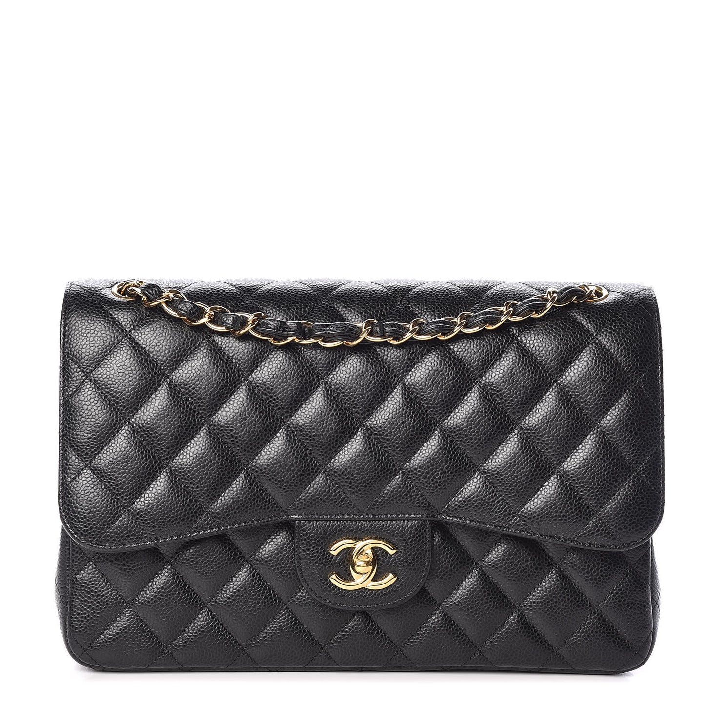 Caviar Quilted Jumbo Double Flap Black