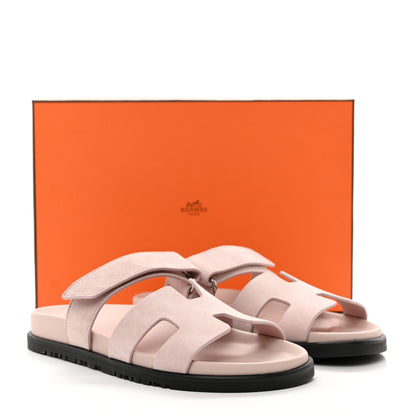 Hermes Suede Goatskin Womens Chypre Sandals 38 Rose Porcelaine 9 of 9