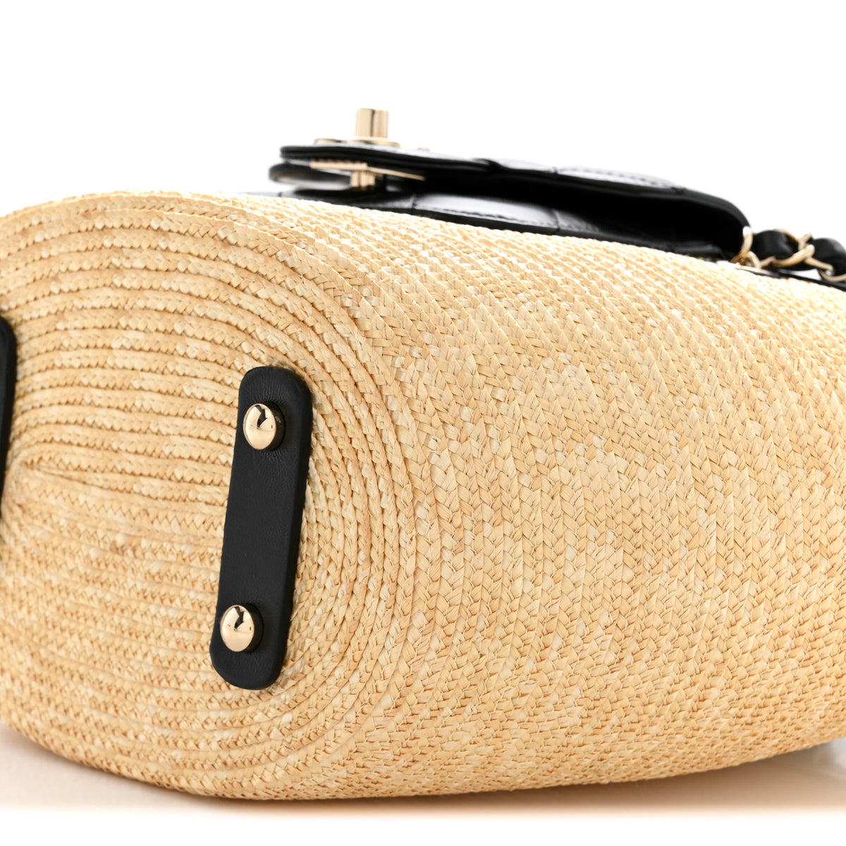 Chanel Raffia Braided Lambskin Small Shopping Tote Beige Black 11 of 11