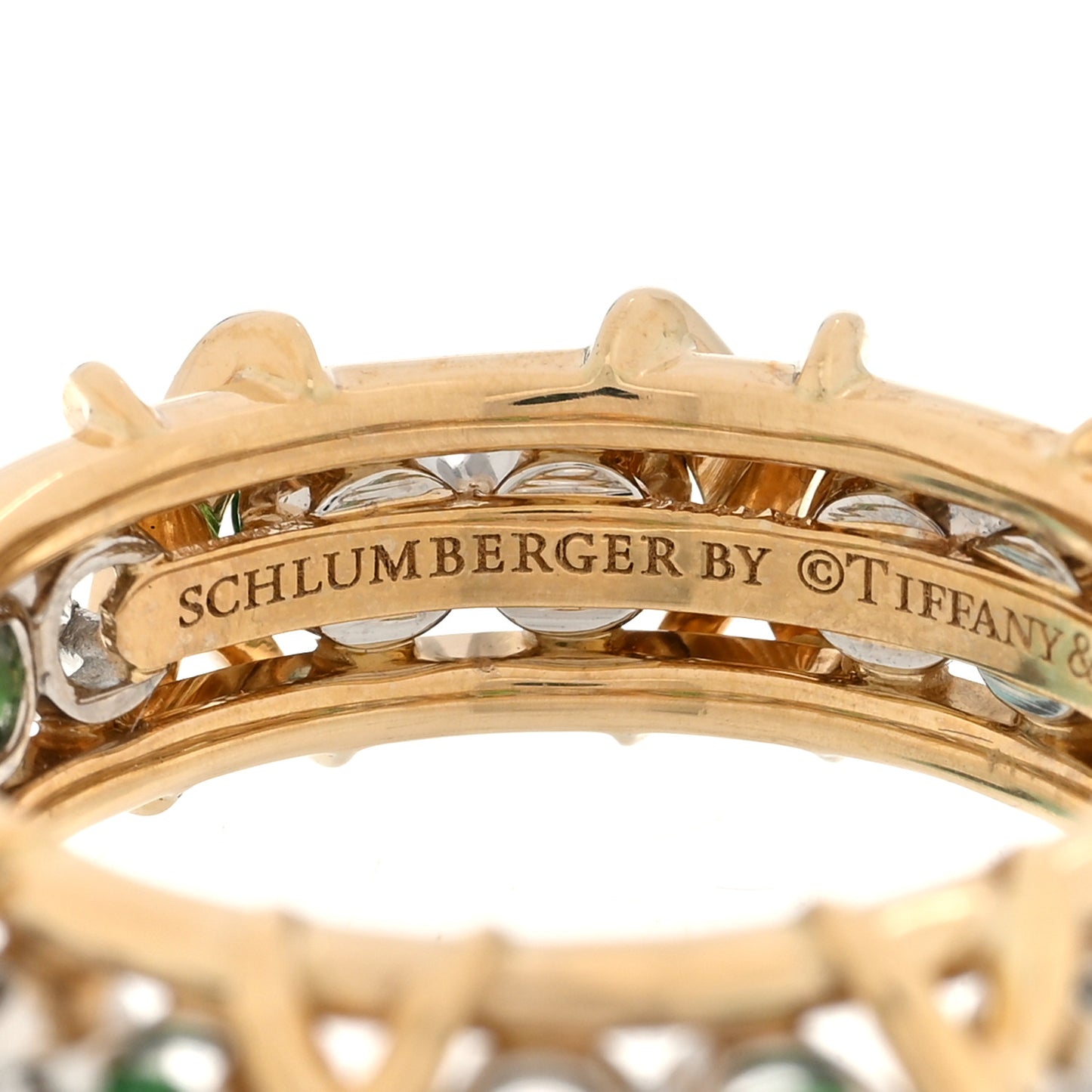 18K Yellow Gold Platinum Diamond Tsavorite Schlumberger Sixteen Stone Ring 55 7.25