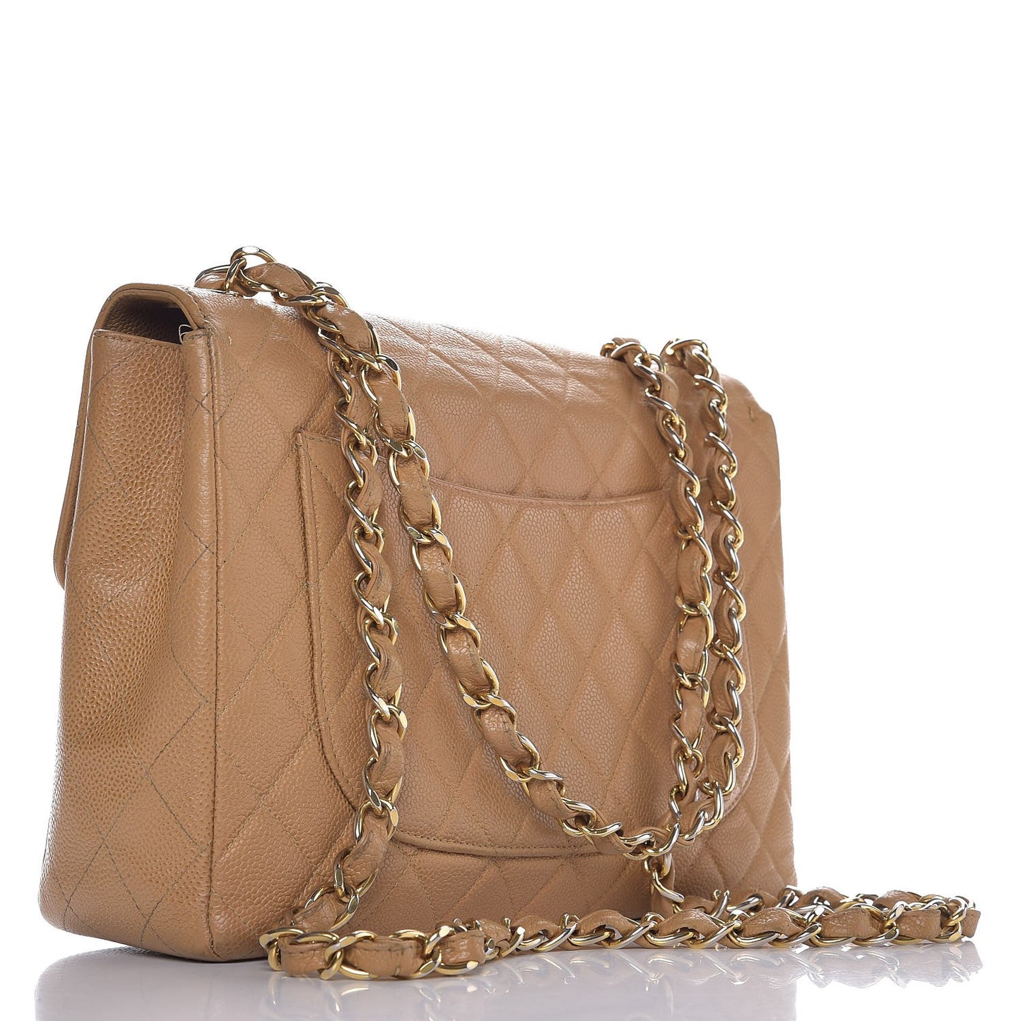 Caviar Quilted Jumbo Single Flap Beige
