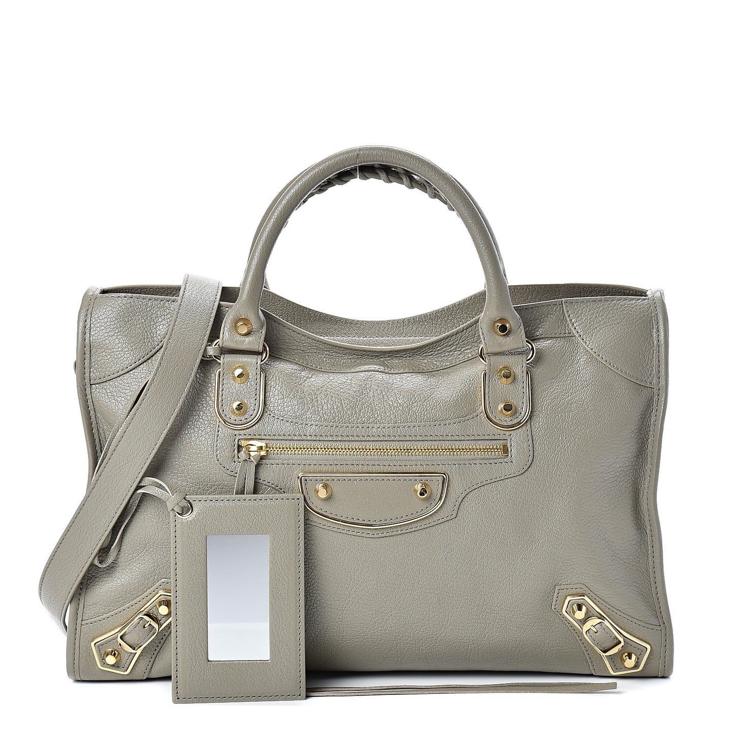 Chevre Gold Metallic Edge Hardware City Gris Taupe