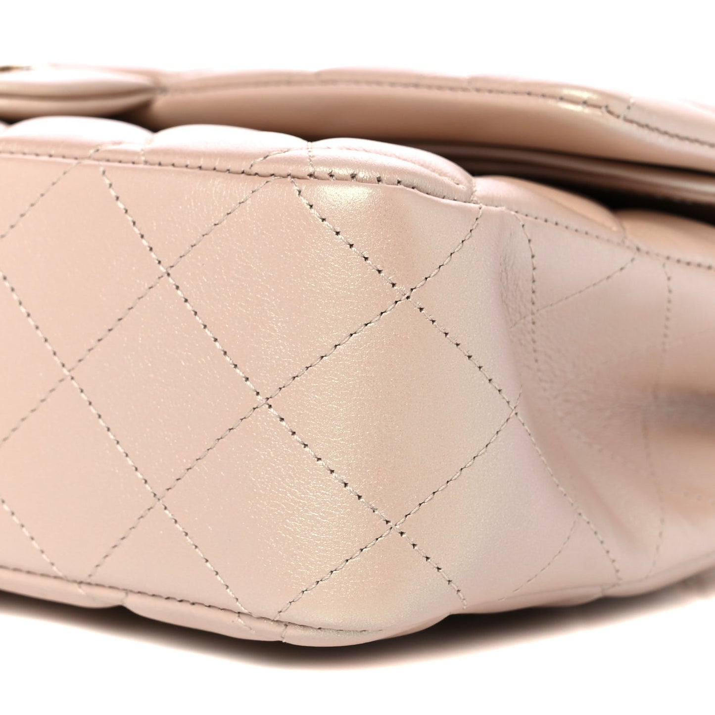 Iridescent Calfskin Quilted Medium Double Flap Beige