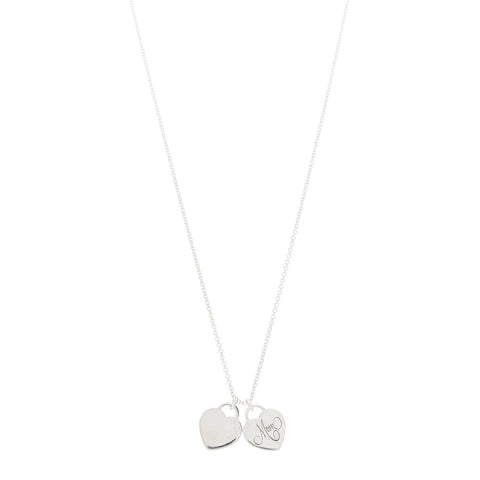 Sterling Silver Double Heart Tag Mom Pendant Necklace