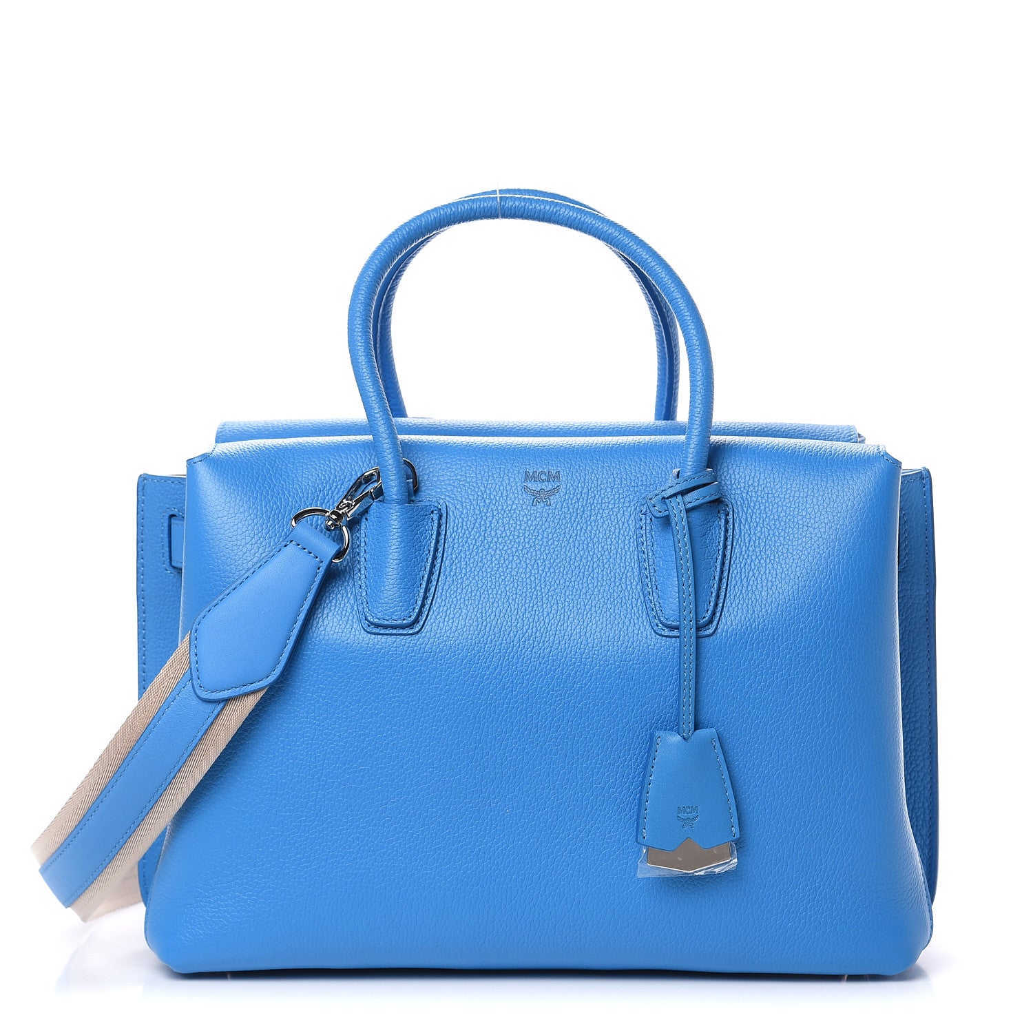 MCM Grained Calfskin Medium Milla Tote Tile Blue 1 of 11