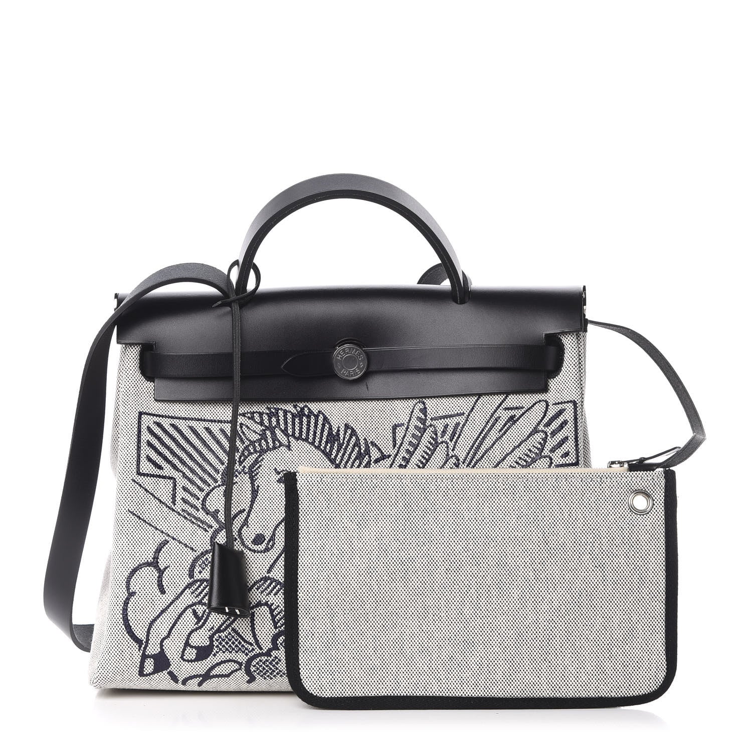 Hermes Vache Hunter Toile Pegase Pop Herbag Zip Retourne 31 PM Bleu Indigo 1 of 13